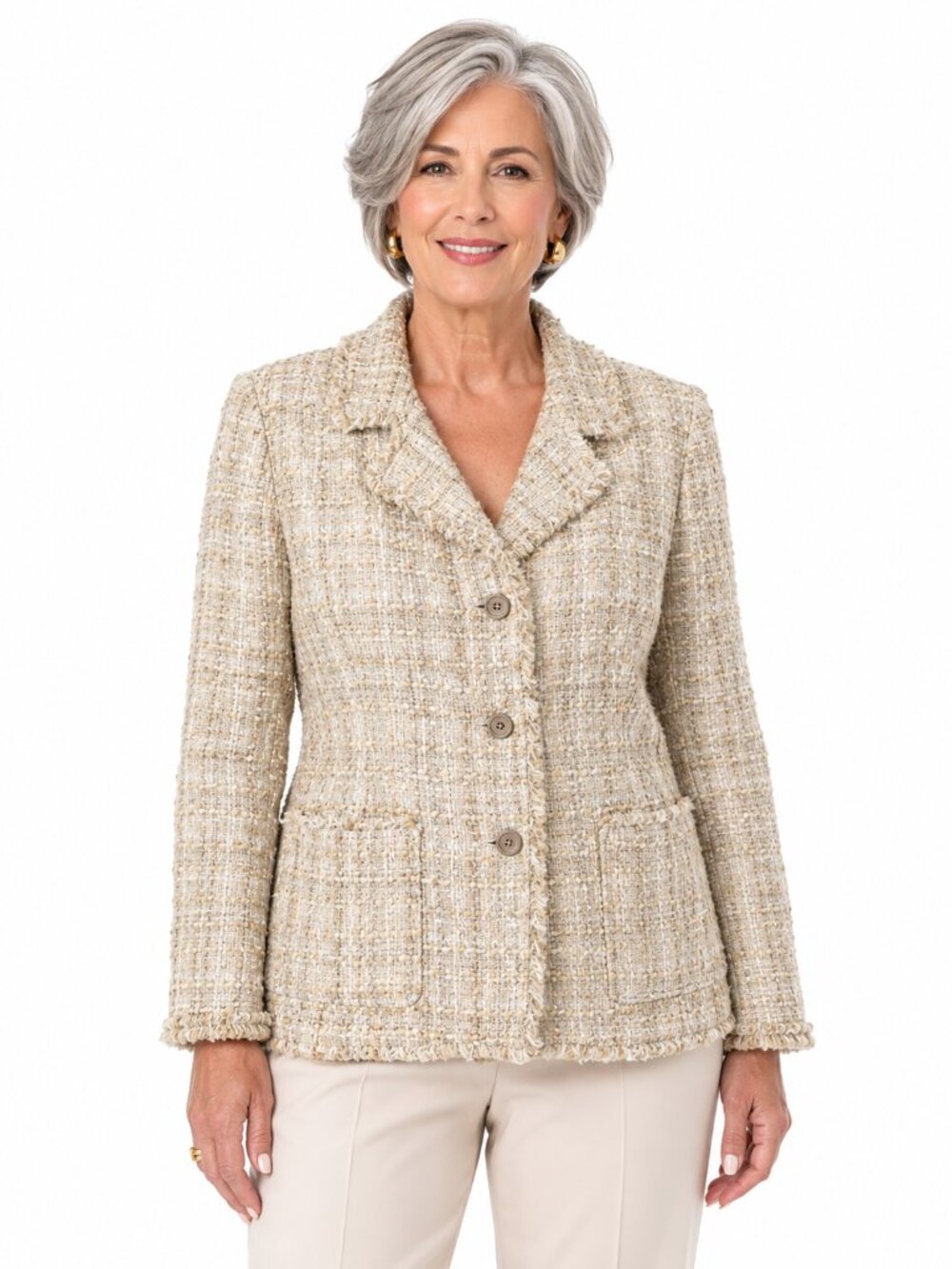 Doncaster Tweed Blazer in Cream and Tan